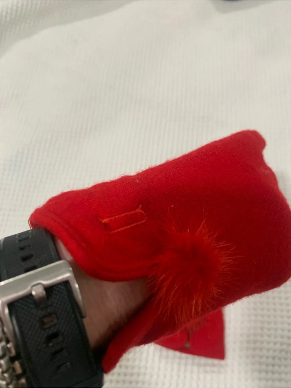 Bright red wool gloves with Pom Pom